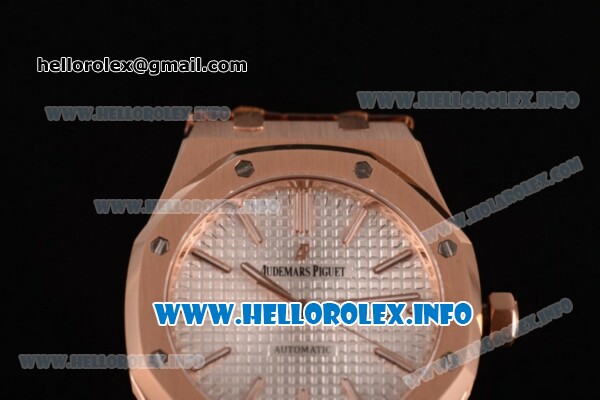Audemars Piguet Royal Oak 41 Clone AP Calibre 3120 Automatic Rose Gold Case with White Dial Stick Markers and Brown Leather Strap (BP) - Click Image to Close